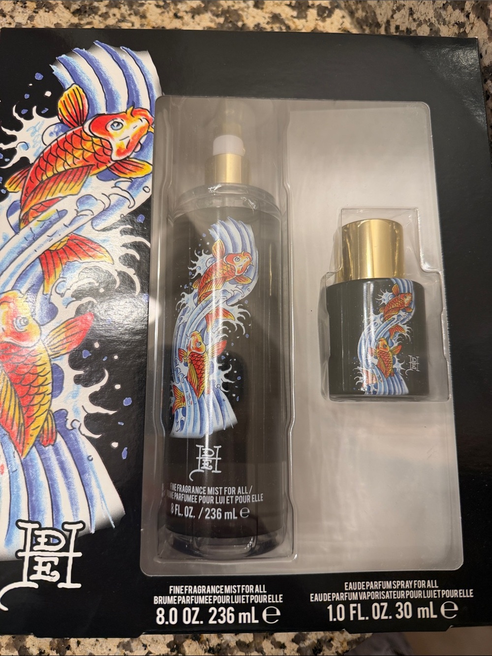 💕LAST ONE💕Ed Hardy Black Bath & Body Set with Orange Koi Artwork
